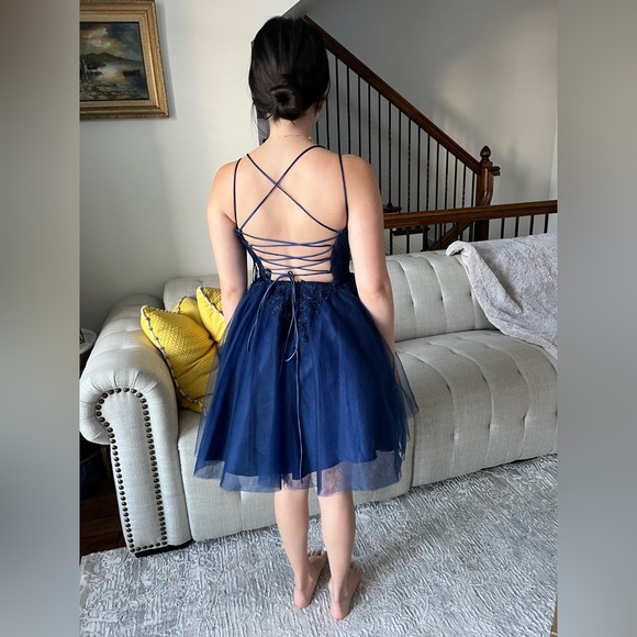 Navy blue short dress, perfect for graduation, a wedding guest, birthday, prom… - Picture 4 of 12